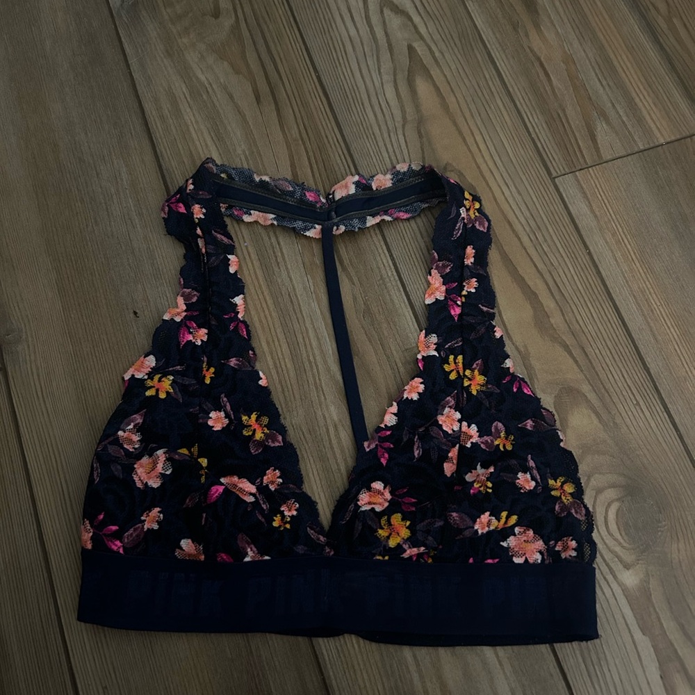PINK Victoria's Secret Floral Lace Bra - Navy and Pink